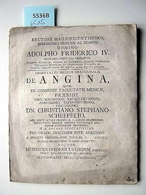 Dissertatio Medica Inauguralis DE ANGINA. Quam Ex Consensu Facultatis Medicae.