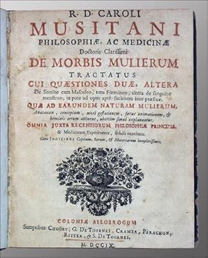 Bild des Verkufers fr De morbis mulierum. Tractatus cui quaestiones duae, altera de semine cum masculeo, tum foemineo, altera sanguine menstruo, ut pote ad opus apte facientes sunt praefixae. Qua ad earundem naturam mulierum, anatomen, conceptum, uteri gestationem, foetus animationem, & hominis ortum attinent, ubertim simul explanantur zum Verkauf von Daniel Thierstein