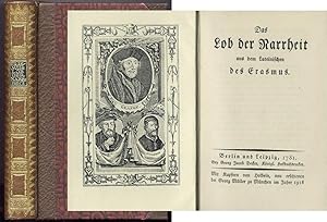 Imagen del vendedor de Das Lob der Narrheit aus dem Lateinischen des Erasmus. Mit Kupfern von Holbein, neu erschienen. a la venta por Daniel Thierstein