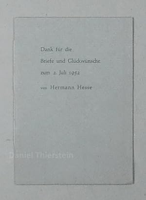 Immagine del venditore per Dank fr die Briefe und Glckwnsche zum 2. Juli 1952. venduto da Daniel Thierstein