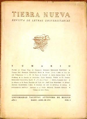 Tierra Nueva, Revista De Letras Universitarias, Año I Num 2, Marzo - Abril De 1940