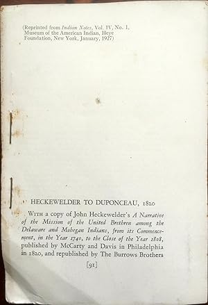 Image du vendeur pour Heckewelder to Duponceau, 1820 mis en vente par Epilonian Books