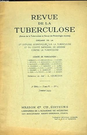 Bild des Verkufers fr REVUE DE LA TUBERCULOSE 5e SERIE, TOME 1, N1, JANVIER 1935. zum Verkauf von Le-Livre