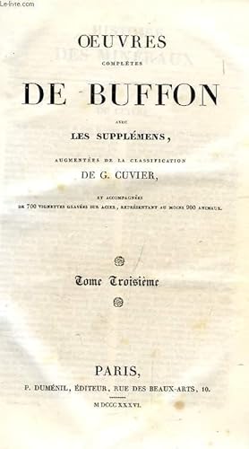 Bild des Verkufers fr OEUVRES COMPLETES DE BUFFON AVEC SUPPLEMENS, TOMES III-IV (1 VOLUME) zum Verkauf von Le-Livre