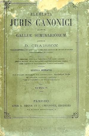 Image du vendeur pour ELEMENTA JURIS CANONICI AD USUM GALLIAE SEMINARIORUM, TOM US II mis en vente par Le-Livre