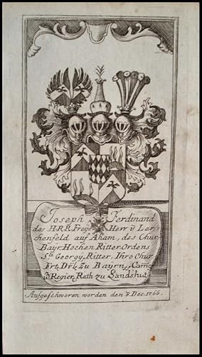 Bild des Verkufers fr Kupferstich-Wappen. Joseph Ferdinand des HRR Freyherr von Lerchenfeld auf Aham. zum Verkauf von Antiquariat Thomas Rezek