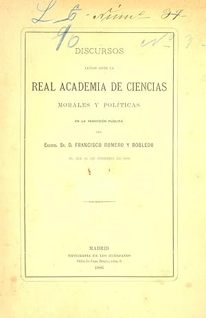 Seller image for REORGANIZACION DE LA HACIENDA, MUNICIPIOS Y PROVINCIAS (DISCURSO 21, FEBRERO, 1886) for sale by Libreria 7 Soles
