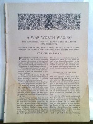 Bild des Verkufers fr A War Worth Waging: The Successful Fight To Improve The Health Of New York City zum Verkauf von Legacy Books II