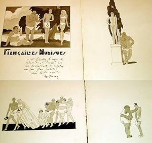 Lot de 4 dessins originaux "Encre de chine" Intitulés Fiancailles Nudistes