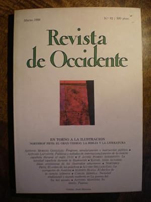 Imagen del vendedor de Revista de Occidente N 82 - Marzo 1988. En torno a la Ilustracin. Northrop Frye: El gran cdigo. La Biblia y la literatura a la venta por Librera Antonio Azorn