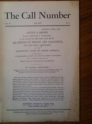 Image du vendeur pour The Call Number Vol. 19, No. 1, Fall 1957 mis en vente par Epilonian Books