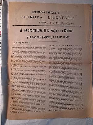 A los anarquistas de la Región en General y a los del Tandil en Particular