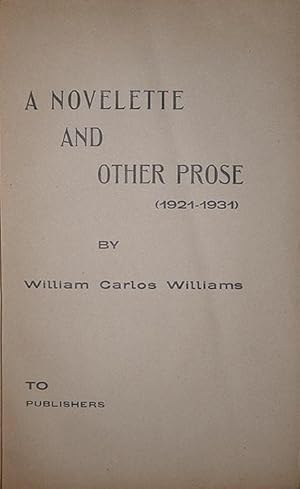 A novelette and other prose (1921-1931). To publishers