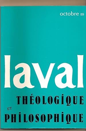 Image du vendeur pour Laval Theologique Et Philosophique Volume 45, No. 3, Octobre 1989 mis en vente par BYTOWN BOOKERY