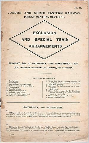 Imagen del vendedor de Excursion and Special Train Arrangements Great Central Section Sunday, 8th to Saturday, 14th Nov, 1936 a la venta por Anvil Books