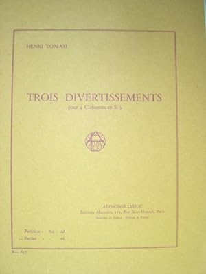 Bild des Verkufers fr Trois Divertissements pour 4 Clarinettes en Si b. 4 Stimmhefte (= komplett). zum Verkauf von Antiquariat Tarter, Einzelunternehmen,