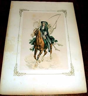 Bild des Verkufers fr Trs belle gravure XIX me aquarelle reprsentant un homme  cheval avec un squellette tenant une faux zum Verkauf von JOIE DE LIRE