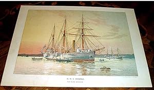 Seller image for Trs belle Lithographie couleur reprsentant le Bateau HMS BRAMBLE par W Fred Mitchell. for sale by JOIE DE LIRE