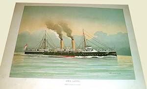 Seller image for Trs belle Lithographie couleur reprsentant le Bateau  vapeur HMS LATONA par W Fred Mitchell. for sale by JOIE DE LIRE