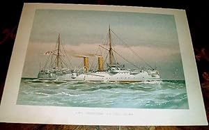 Seller image for Trs belle Lithographie couleur reprsentant le Bateau  vapeur HMS MAGICIENNE par W Fred Mitchell. for sale by JOIE DE LIRE