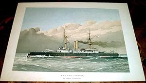 Seller image for Trs belle Lithographie couleur reprsentant le Bateau  vapeur HMS ROYAL SOVEREIGN par W Fred Mitchell. for sale by JOIE DE LIRE