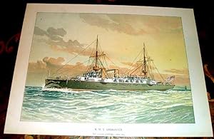 Seller image for Trs belle Lithographie couleur reprsentant le Bateau  vapeur HMS UNDANTED par W Fred Mitchell. for sale by JOIE DE LIRE