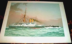 Seller image for Trs belle Lithographie couleur reprsentant le Bateau  vapeur HMS VICTORIA par W Fred Mitchell. for sale by JOIE DE LIRE