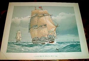 Seller image for Trs belle Lithographie couleur reprsentant le Bateau GUN SHIP-OF-THEN-LINE, About 1794 par W Fred Mitchell. for sale by JOIE DE LIRE