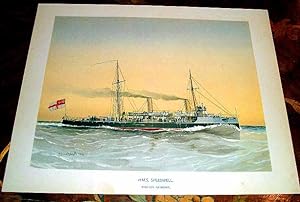 Seller image for Trs belle Lithographie couleur reprsentant le Bateau  vapeur HMS SPEEDWELL par W Fred Mitchell. for sale by JOIE DE LIRE