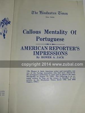 Bild des Verkufers fr Callous Mentality of Portuguese: American Reporter's Impressions zum Verkauf von Zubal-Books, Since 1961