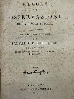 Bild des Verkufers fr Regole ed osservazioni della lingua Toscana zum Verkauf von LIBRAIRIE GIL-ARTGIL SARL