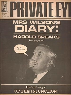 Bild des Verkufers fr Private Eye. Magazine. No. 104. Friday 10 December 1965. Front cover: Harold Wilson says "My lips are soiled" zum Verkauf von SAVERY BOOKS