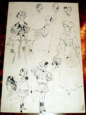 Encre de chine sur papier fort datant des années 30 - Etude de personnages.