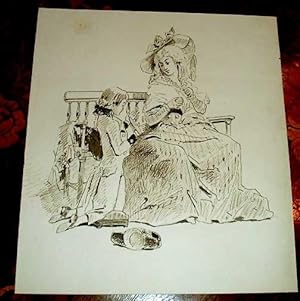 Bild des Verkufers fr Encre de chine du XIX me, non sign Reprsentant une femme assise sur une banquette avec un enfant agenouill zum Verkauf von JOIE DE LIRE