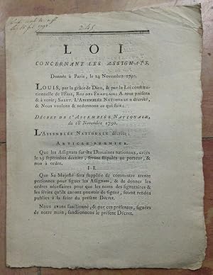 Loi Concernant Les Assignats, Donnée à Paris Le 24 Novembre 1790.