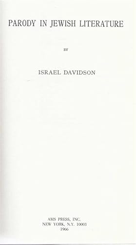 Image du vendeur pour PARODY IN JEWISH LITERATURE mis en vente par Dan Wyman Books, LLC