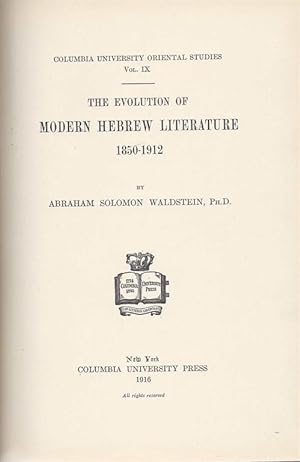 Bild des Verkufers fr THE EVOLUTION OF MODERN HEBREW LITERATURE 1850-1912 zum Verkauf von Dan Wyman Books, LLC