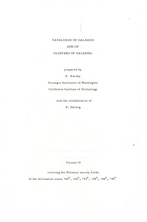 Image du vendeur pour Catalogue of Galaxies and of Clusters of Galaxies (Volume IV) [Hardcover] mis en vente par Gadzooks! Books!