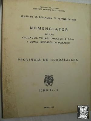 CENSO DE LA POBLACIÓN DE ESPAÑA DE 1970. PROVINCIA DE GUADALAJARA. Nomenclator