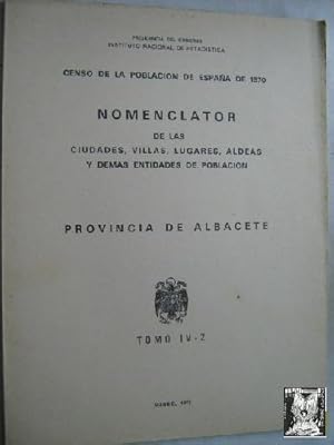 CENSO DE LA POBLACIÓN DE ESPAÑA DE 1970. PROVINCIA DE ALBACETE. Nomenclator