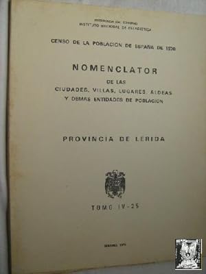 CENSO DE LA POBLACIÓN DE ESPAÑA DE 1970. PROVINCIA DE LÉRIDA. Nomenclator