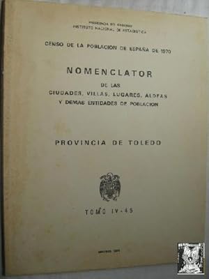 CENSO DE LA POBLACIÓN DE ESPAÑA DE 1970. PROVINCIA DE TOLEDO. Nomenclator