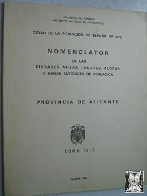 CENSO DE LA POBLACIÓN DE ESPAÑA DE 1970. PROVINCIA DE ALICANTE. Nomenclator