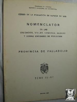 CENSO DE LA POBLACIÓN DE ESPAÑA DE 1970. PROVINCIA DE VALLADOLID. Nomenclator