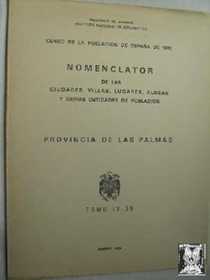 CENSO DE LA POBLACIÓN DE ESPAÑA DE 1970. PROVINCIA DE LAS PALMAS. Nomenclator