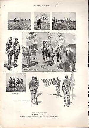 Bild des Verkufers fr PRINT: "Landed at Last: Invasion of Cuba in Earnest--Our Trooops on Cuban Soil". Photos & engraving.from Leslie's Weekly Newspaper, July 7, 1898 zum Verkauf von Dorley House Books, Inc.