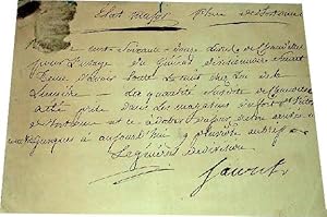 Billet manuscrit et signé du Général SAURET. Bon de 172 livres de chandelles pour lusage du géné...