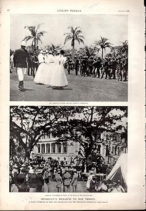 Bild des Verkufers fr PRINT: "Honolulu's Welcome to Our Troops ".photoengravings from Leslie's Weekly Newspaper, August 4, 1898 zum Verkauf von Dorley House Books, Inc.