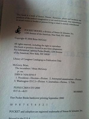 Seller image for The Incumbent (1st edition/1st printing) for sale by Chateau Chamberay Books