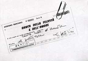 Imagen del vendedor de Image of a receipt for "cento notte d'amore" from the Banca della Felicit & dell'Amore. a la venta por Wittenborn Art Books